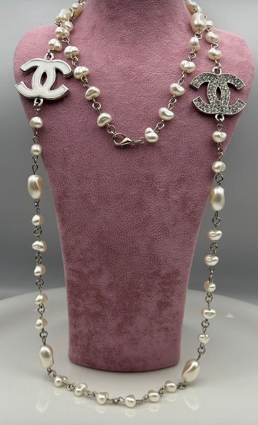 Collier perle argent blanc