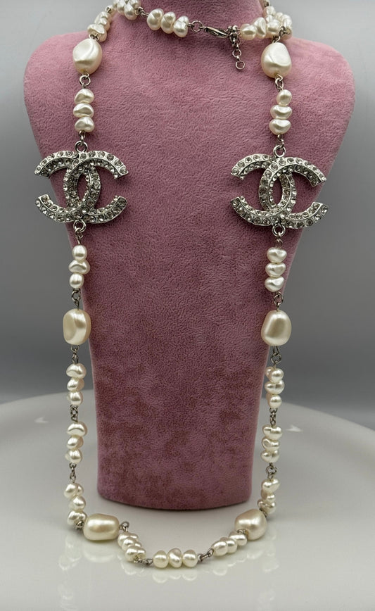 Collier perle double argent